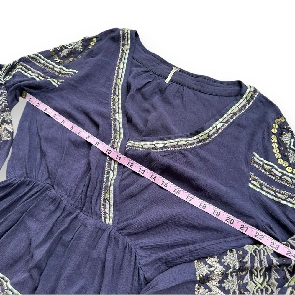 Free People Stitch Up Your Heart Purple Beaded Embroidered Blouse | Size Medium